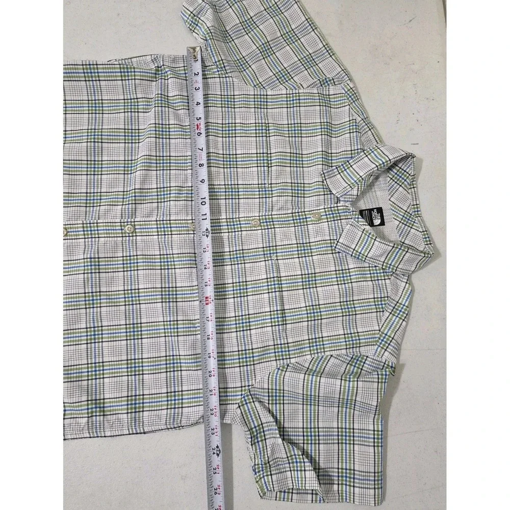 North Face Shirt Mens L Plaid Short Sleeve Button Up Green Blue Outdoor